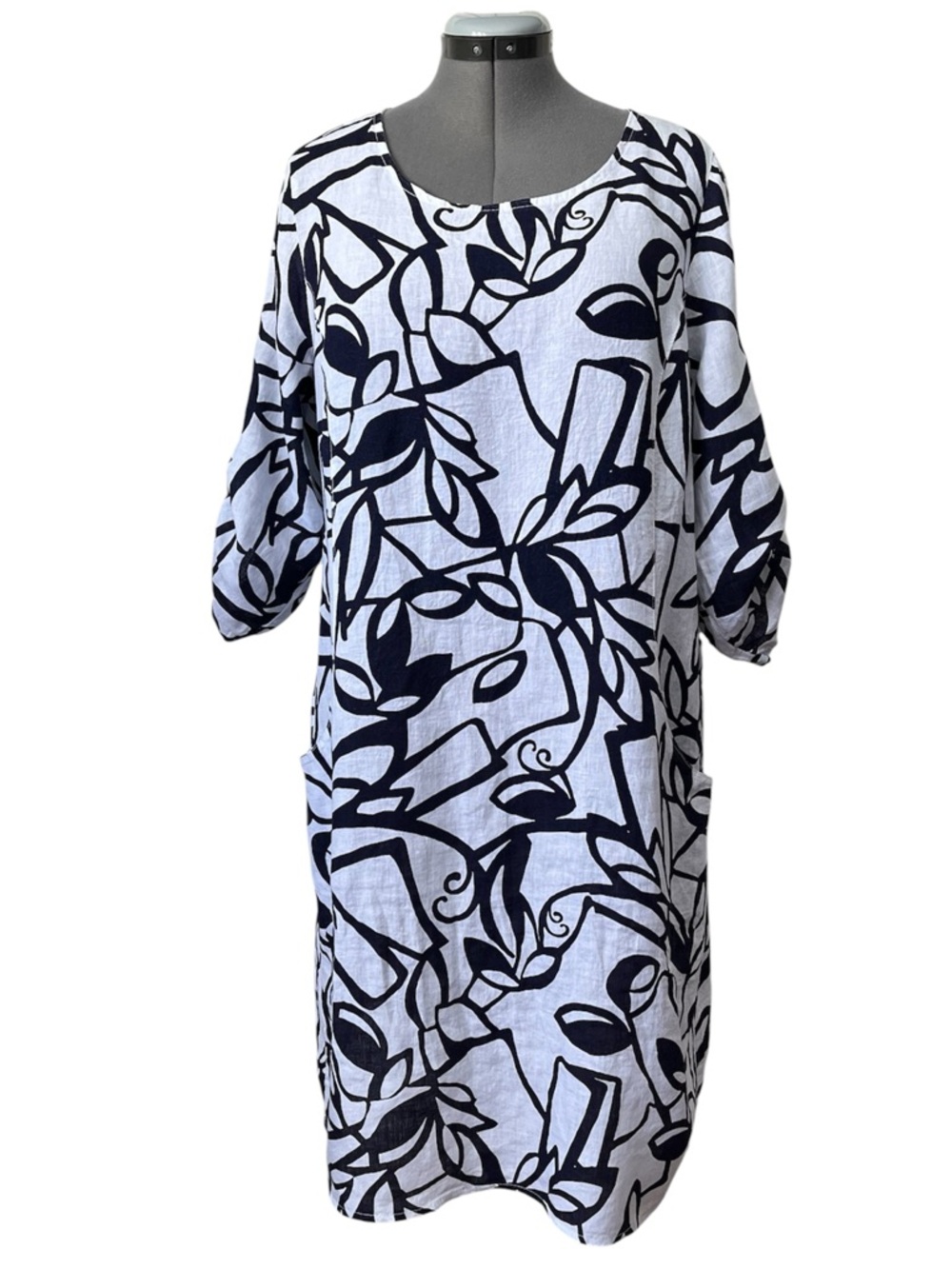 Printed Linen dress made in Italy with pockets 1X